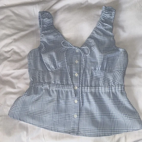 ASTR LIGHT BLUE AND WHITE GINGHAM TOP SIZE M MEDIUM - Picture 6 of 17